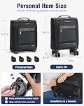 Carry On Luggage with Spinner Wheels, Softside Small Personal Item Suitcase Airline Approved, Rolling Suitcase for Travel Business Overnight, Black