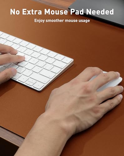 Image of Aothia Faux Leather Desk Mat - Large Mouse Pad, Non-Slip PU Leather Blotter, Waterproof Writing Surface for Office and Home (Brown, 63 inch x 17 inch)