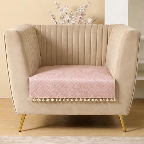 Image of HOMEMONDE 1 Seater Quilted Velvet Printed Sofa Cover with Tassels |Soft, Durable & Premium Fabric with Tassels | Sofa Cover Mats for Living Room, Bedroom & Drawing Room (76 X 61 CM, Opaline Drift)
