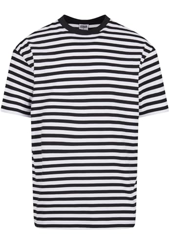 Urban Classics Camiseta de Rayas Regulares, Negro/Blanco, L para Hombre