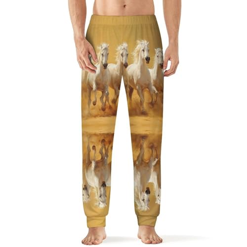 Running Horses White Horse Men's Pajama Bottoms Sleep Lounge Soft Comfy Pants Sleepwear