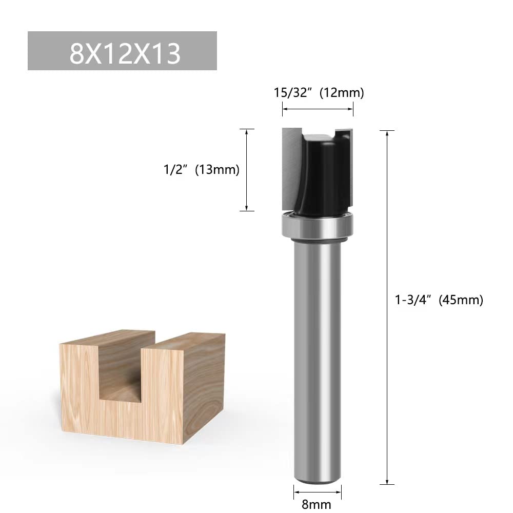 3Pcs Frese per Legno Gambo 8mm, Fresa a Taglienti Diritti per Rifilare con Cuscinetto, Fresa per Rifilare per Scanalature Frese per Legno, Trimm Carving Tool