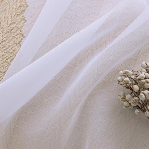 Image of Sheer White Curtains, Sheer Curtains 63 inch Length 2 Panels Set, Rod Pocket Voile Fimly Sheer Drapes for Living Room /Bedroom, Light Filtering Curtain for Small Window 2pcs, Each 40 inch W x 63 inch L