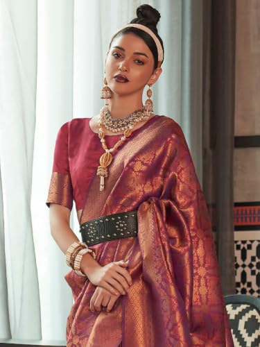 Image of SWORNOF Women's kanjivaram banarasi silk saree for Patola festival Wedding silk with rich pallu Design sarees for women with blouse piece
