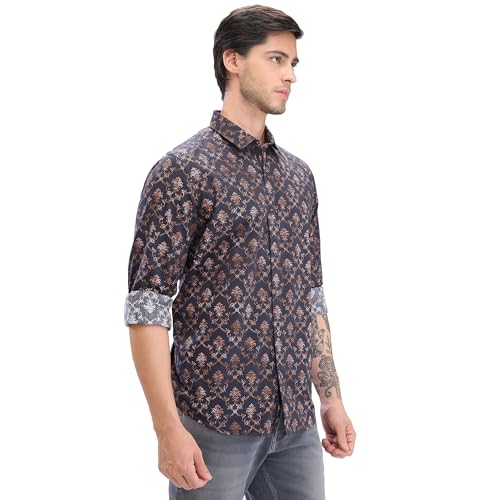 Image of Spykar Men's Slim Fit N /A Full Sleeve Printed Casual Shirts