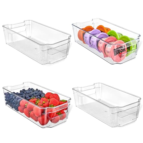Lifemaster Multi-Purpose Refrigerator Bins - 4 Pieces Usable And Stackable Design Fridge Bin...