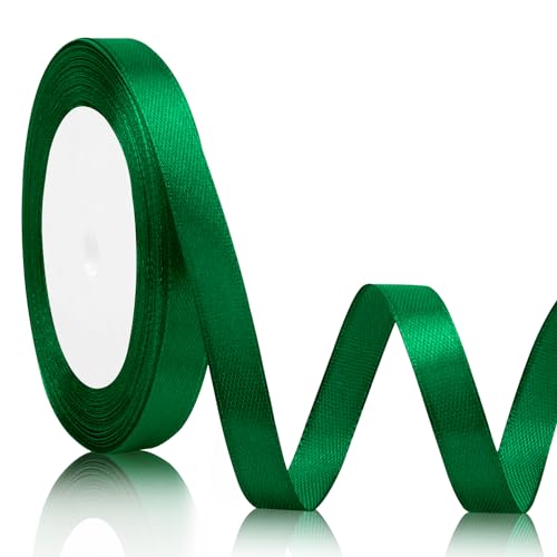 Cinta Verde de Raso 10mmx22m para Regalo, Navidad, Halloween, Decoración de Boda y Globos - Rollo de Cinta de Seda para Lanzar