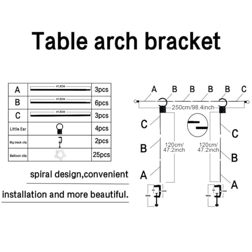 Cadre en arc de fer réglable pour table avec pinces de fixation