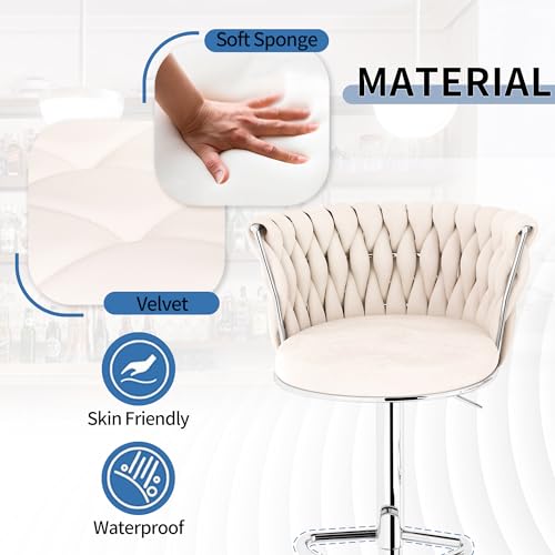 AWQM Beige Set de 4 Butacos de Bar, Taburetes Ajustables con Giratorio 360°, Tapizado en Terciopelo, Sillas para Isla de Cocina con Respaldo y Reposapiés miniatura 6