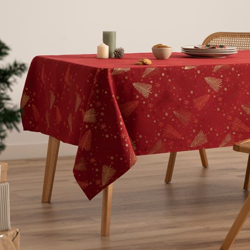 GAMUSI Mantel Navidad Jacquard Hilo Dorado Mesa Comedor Cuadrado Decoración Navideña 140x140 cm Color Rojo