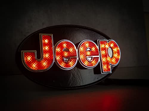 Autogem Compatible/Replacement For Led Light Hitch Receiver Covers Officially Licensed Jeep Hitch Cover (Black/Chrome) #TOP2