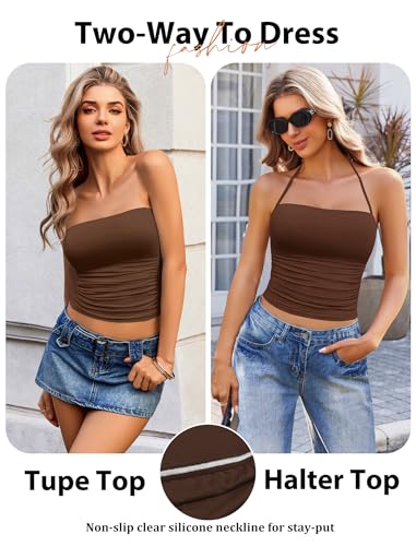Image of Avidlove Halter Tops for Women Going Out Double Lined Sexy Crop Tank Top Ruched Slim Fit Cami Y2K Outfits Womens Summer Tops