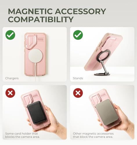 Image of Dexnor for Samsung Galaxy S26 Ultra Case with Camera Cover & Adjustable Kickstand & Screen Protector, Compatible with MagSafe, Rugged Shockproof Bumper Cases Magnetic Protective Cover(2026),Peony Pink