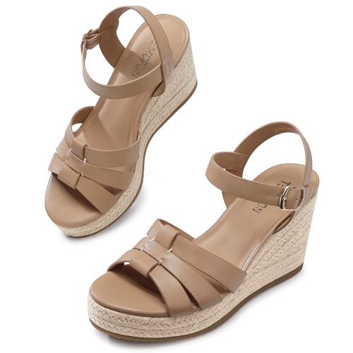 Image of TEMOFON Wedge Sandals for Women Dressy: Platform Wedge Espadrilles Sandals - Comfortable Summer Casual Open Toe Strappy Shoes Size 5-11