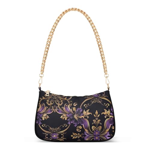 Sac à bandoulière à chaîne florale femme plusieurs poches Purle Golden Vintage