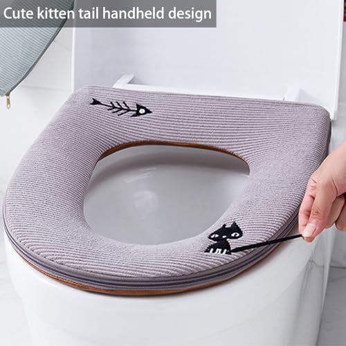 katmerio 3 Stück WC Sitzbezüge, Toilettensitzbezug Warm, Universal Reißverschluß Waschbar Toilettensitzabdeckung Pads, Toilet Seat Cover, WC Sitz Pad Wasserdichtes Antibakterielles WC Sitzkissen