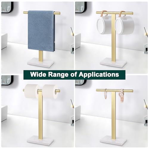BathAce Hand Towel Holder, T-Shape Hand Towel Stand for Bathroom, Hand Towel Rack Bar Standing for Vanity Kitchen Countertop, 304 Stainless Steel, Marble Base (Gold) by BathAce - Used condition - Image 6