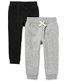 The Children's Place Baby Boys' and Toddler Active Fleece Jogger Sweatpants, Black/Smoke Gray 2-Pack, 5T