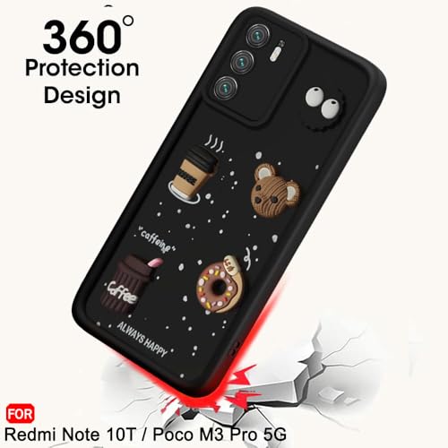 Image of TheGiftKart Back Cover Case for Mi Redmi Note 10T 5G / Poco M3 Pro 5G | Cute Fun Cartoon 3D Bear Coffee Case | Full Camera Protection | Shockproof Back Cover Case (Silicone, Black)