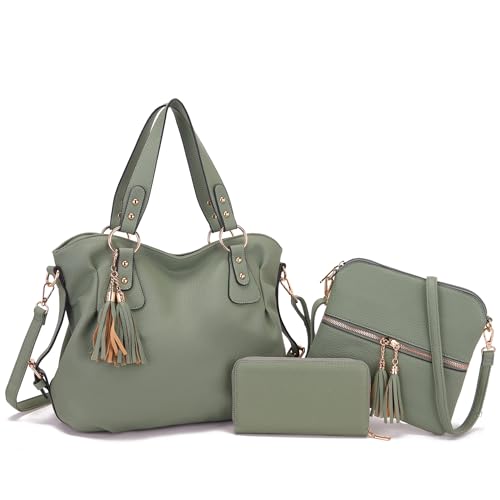 Image of Qiyuer Slouchy Handbag for Women Shoulder Bag Hobo Purse Wallet Set 3pcs | Curved Lines, Dual-use Crossbody /Shoulder, Soft PU Vegan Leather, Divided Compartments, Versatile Roomy for Daily & Work
