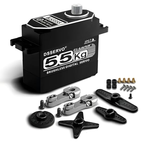 Brushless Servo 55KG Servo Full Metal High Torque Servo Digital RC Servo Motor for TRX4 TRX6 SCX10 III VS4-10 GEN7 1/10 RC Crawler Car Upgrade Parts High Torque Waterproof 270°