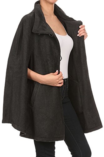 LL Womens Cape Poncho Coat Fall Winter Soft Fleece Open Front Button3