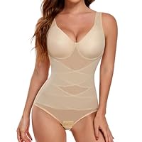 Yuson Girl Body Contenitivo Donna Modellante Guaina Snellente con Mesh Traspirante Shapewear Intimo Senza Cuciture Spalline Regolabili e Controlo Pancia Invisibile Shaper con Reggiseno(Beige, S)