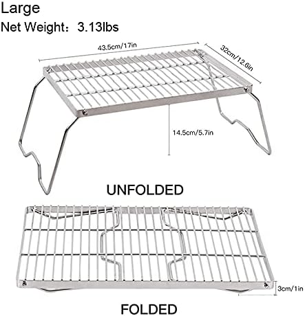 Folding Campfire Grill,Multi-Function Heavy Duty 304 Stainless Steel Grate,Portable Campfire Cooking Equipment Fire Pit Grate with Legs and Carrying Bag，Medium/Large