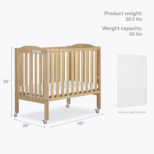 Image of Dream On Me 2 in 1 Portable Folding Stationary Side Crib in Natural, Greenguard Gold Certified