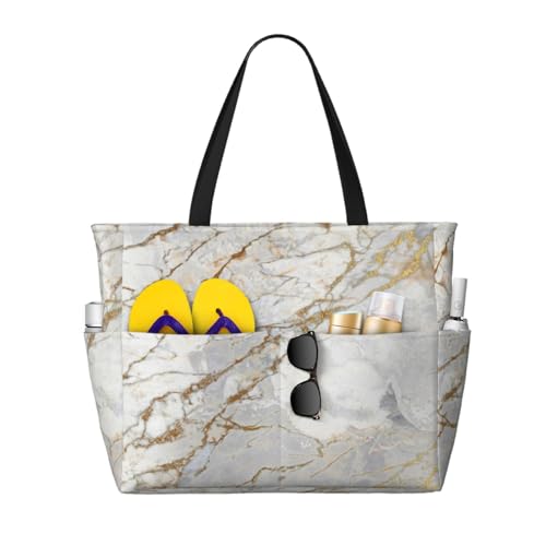 Grand sac de plage effet marbre or brossé – Grand sac fourre-tout d'exception pour femme