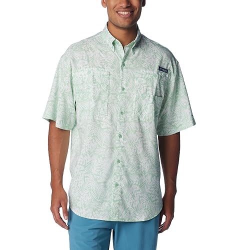 Columbia Men's Super Tamiami Short Sleeve Shirt, New Mint/Tunado Tonal, X-Small