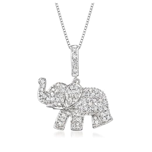 Ross-Simons 0.33 ct. t.w. Pave Diamond Baby Elephant Pendant Necklace in Sterling Silver. 18 inches
