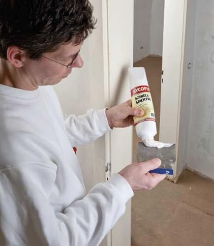 Sycofix Schnellspachtel 1,3 kg, für innen und außen, rosthemmend, rissfrei, weiß, Acryl Schnellspachtel, Fleck- und Flächenspachtel, gebrauchsfertige Spachtelmasse, Reparaturspachtelmasse