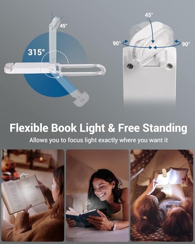 Image of Clip-On LED Book Lamp for Night Reading, USB Rechargeable Study Light for Students, 3 Brightness & Color Modes, Eye-Care Portable Foldable Reading Light for Bed & Travel (White)