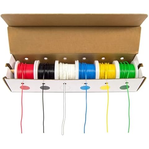 EX ELECTRONIX EXPRESS Solid Hook Up Wire Kit (Tinned Copper) 22 Gauge (6 Different Colored 25 Foot Spools Included), 150 Cover