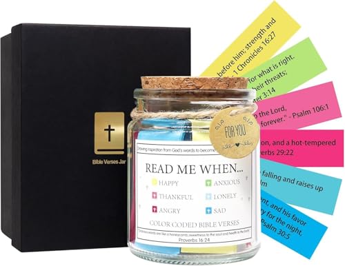 Versículos de la Biblia en un frasco - Frasco de las Escrituras | Tarro de versículo bíblico | Tarro de oración de las Escrituras con tarjetas de las Escrituras codificadas por colores | Frasco de Ben