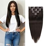 Clip in Extensions 20 Inch 122g Real Human Hair Clips for Women 8 Pieces Remy Hair Extensions Clip Ins Dark Brown