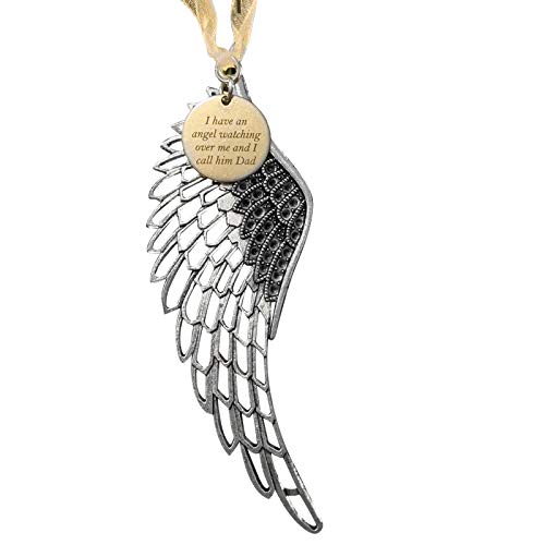 Keqin Mother s Day Ornaments Angel Wings - I Have an Angel Watching Over Me and I Call Him Dad Ornament （Metallic Silver）