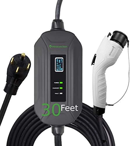 PRIMECOM Level 2 Electric Vehicle (EV) Charger (220V / 240Volt, 16Amp) Portable EVSE Smart Electric Car Charger, 30', 40', and 50 Feet Lengths (30 Feet, 14-50P)