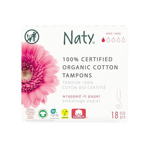 Naty Tampones de 100% algodón orgánico | Flujo ligero | Sin químicos nocivos | Sin plástico | Sin perfume | Hipoalergénicos | Testados ginecológicamente | Protección natural | Veganos | 18 unidades