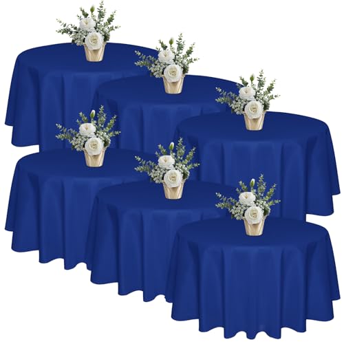 6 Pack 120 In Round Royal Blue Tablecloths - Reusable Polyester Table Covers  Protect from Spills (Not Waterproof)  for Weddings, Banquets, Parties  Ships Folded, Wrinkles Likely, Steam Before Use