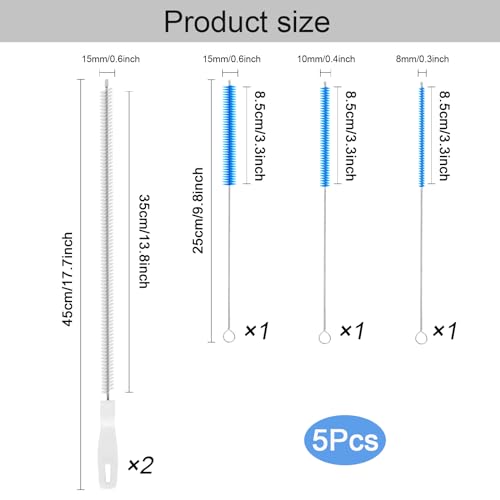 RAFIYU 5 Stücke Reinigungsbürste Set für Abwasserkanäle，inkl. 2 PCS 45cm Abflussreiniger und 3 Verschiedene Rohrbürste für Detail,Flexible Abflussbürste mit lang flaschenbürsten für Badezimmer,Küchen