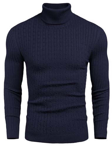 Image of COOFANDY Men's Slim Fit Turtleneck Sweater Casual Twist Patterned Pullover Knitted Sweaters