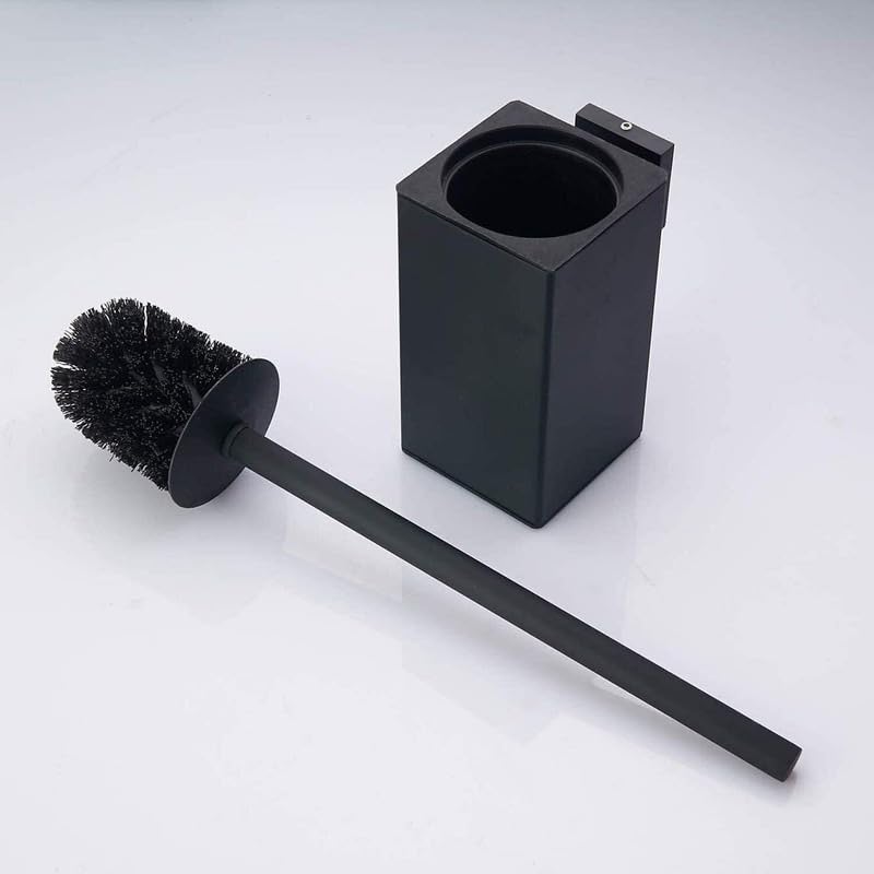 Image of Wall Mount Toilet Brush and Holder Set Stainless Steel Square Toilet Bowl Cleaners Modern Toilet Brush Bathroom Accessories (Brushed Gold)