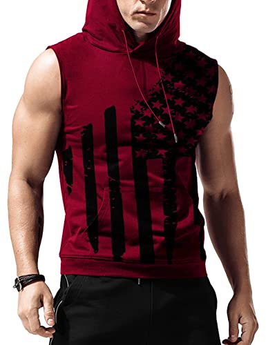 Babioboa Men's American Flag Shirt Workout Hooded Tank Tops Bodybuilding Fitness Vest Muscle T Shirt #TOP5