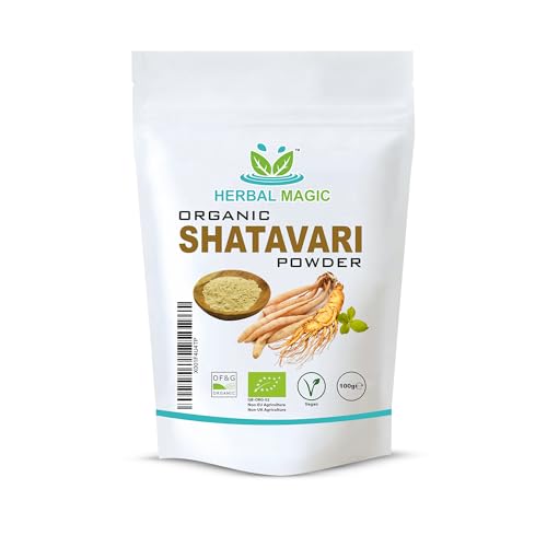 Herbal Magic's Organic Shatavari Root Powder(Asparagus racemosus)-Prized Herb in Ayurveda-Plant of 100 Roots superfood Combi with Milk& Honey - Free from Fillers&Preservatives-100g