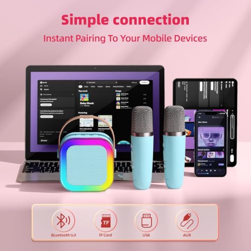 Kinglucky Mini Karaoke Machine for Kids, 2025 TOP Birthday Gifts Ideas for 3-12 Year Old Girls, Christmas Party Gifts Kids' Personal Video Players Accessories with 2 Wireless Microphones - Blue — view 5