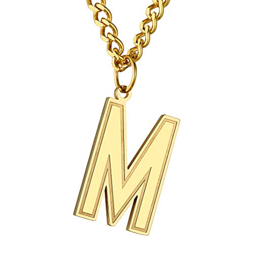 GOLDCHIC JEWELRY A-Z Initial Alphabet Letter Necklace for Men Women Boy Gold Plated Initial M Pendant Necklace, Length 60cm