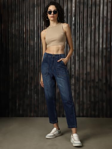 Image of High Star Women Cotton Washed Mom fit High-Rise Jeans