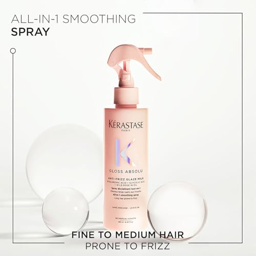 Image of Kerastase Gloss Absolu Anti-Frizz Heat Protectant Spray For Glossy Hair | Fine To Medium Hair | 4-Days Anti-Frizz | With Hyaluronic & Glycolic Acid, Wild Rose-In-Oil | 190ml
